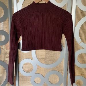 SUNDAY BEST Brown Ribbed Crop Lightweight Sweater